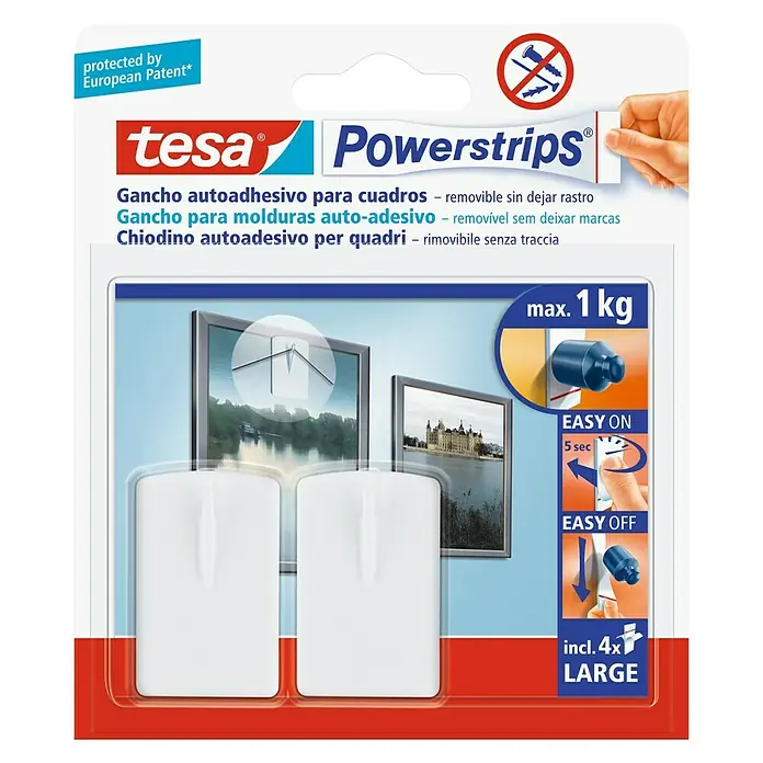 Tesa Powerstrips Gancho autoadhesivo para cuadros - 2 ud., Blanco