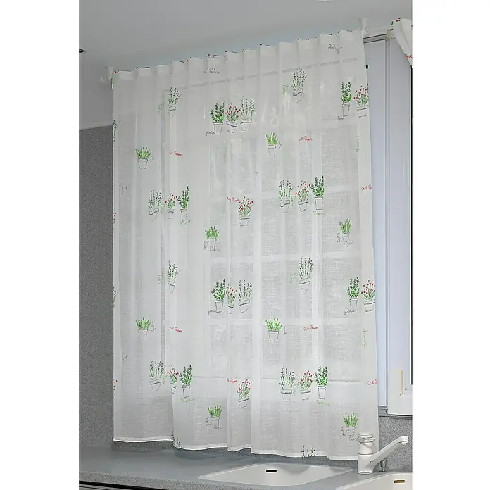 Visillo para ventana Garden - An x Al: 140 x 220 cm, 100% poliéster, Blanco/Verde