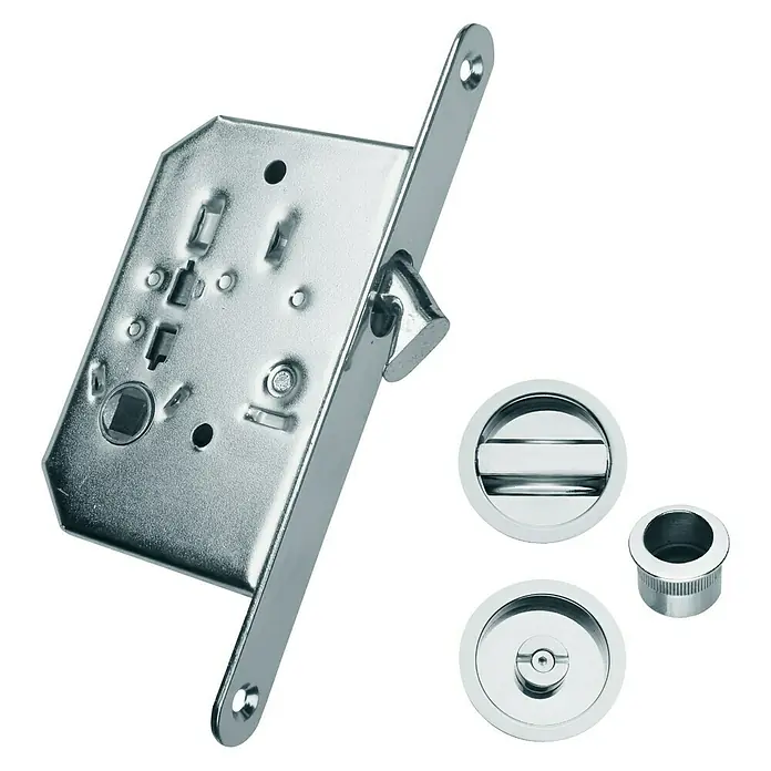 Juego de cerradura de puerta corredera Níquel Satinado - Puerta de madera