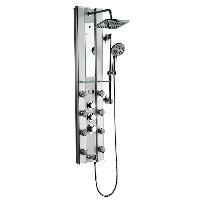 Rousseau Panel de ducha Miami - Altura: 130 cm, Con grifo termostático, Aluminio