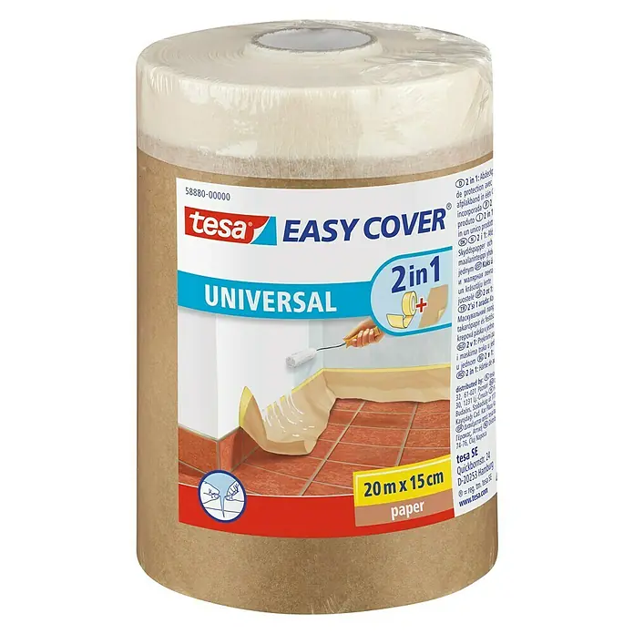 Tesa Easy Cover Papel protector de pintor Universal - Marrón, 20 m x 15 cm
