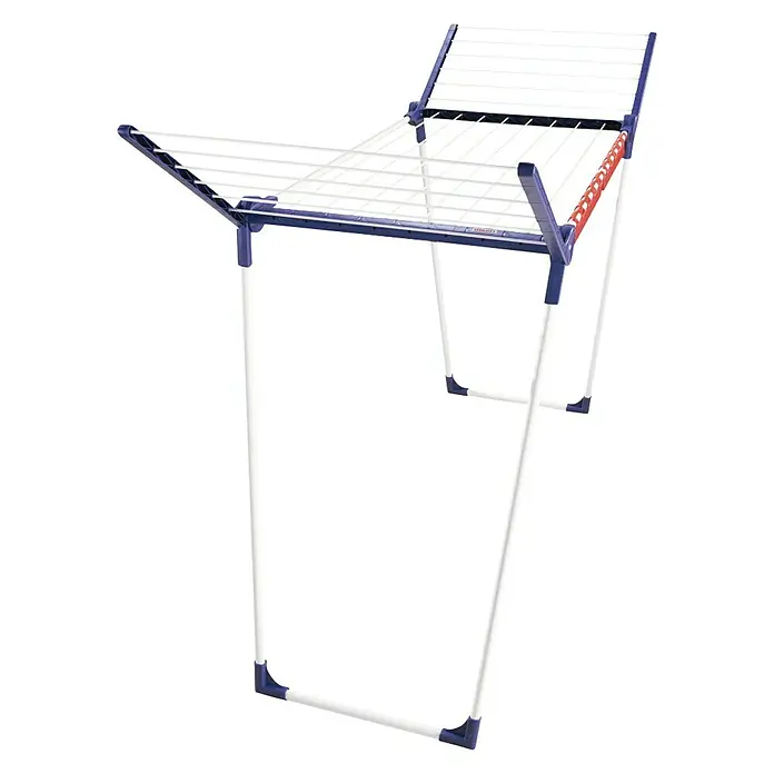 Leifheit Tendedero de pie Pegasus - Longitud cuerda de tender: 15 m, Blanco/Azul, Ancho: 55 cm