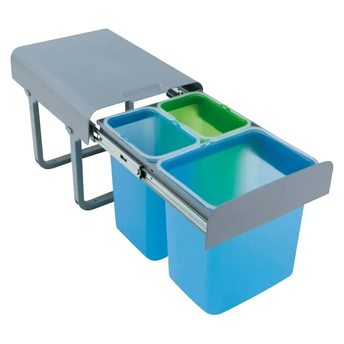 Pyramis Einbaumülleimer Color - 16 l + 2 x 8 l, Grau/Grün/Blau, Eckig, Kunststoff - Linke Seitenansicht