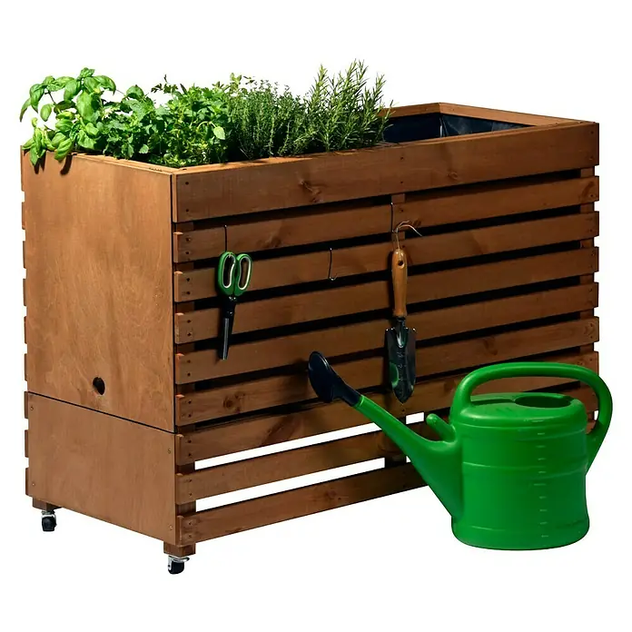 Dobar Hochbeet Rolling Garden - 100 x 50 x 71 cm, Braun, Kiefer - Vorderansicht