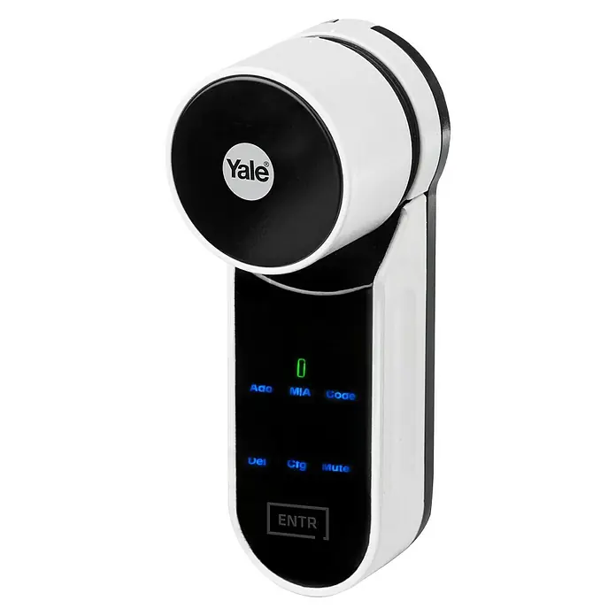 Yale ENTR Električna brava za vrata Jedinica za vrata - D x Š x V: 54 x 55 x 150 mm, Prikladno za: Uređaji kompatibilni s Bluetoothom, Ulazna vrata, Bijelo-crno - Pogled s lijeve strane