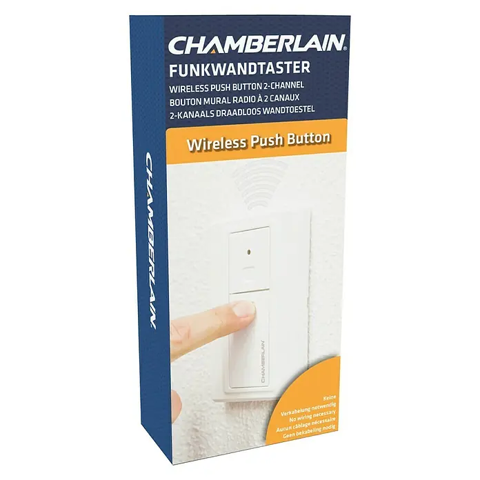 Chamberlain Funk-Wandtaster 128REV - Passend für: Chamberlain Garagentorantriebe, Aufputzmontage - Linke Seitenansicht