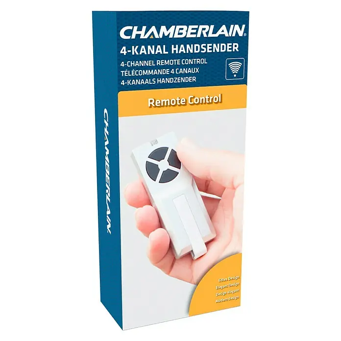 Chamberlain 4-Kanal-Handsender TX4RUNI - Passend für: Chamberlain Garagen- und Außentorantriebe, Reichweite ca.: 300 m - Linke Seitenansicht