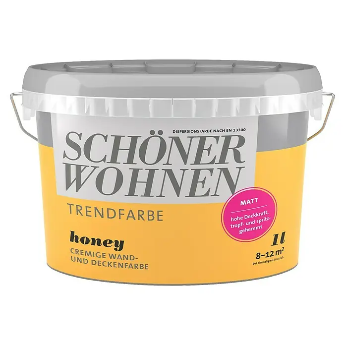 SCHÖNER WOHNEN-Farbe Wandfarbe Trendfarbe - Honey, 1 l, Matt, Konservierungsmittelfrei - Vorderansicht