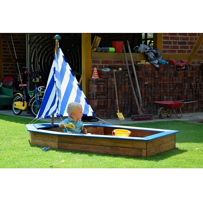 Dobar Sandkasten Schiff - 180 x 96 x 125 cm, Holz, Blau/Braun - Stimmungsaufnahme