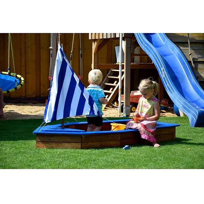 Dobar Sandkasten Schiff - 180 x 96 x 125 cm, Holz, Blau/Braun - Stimmungsaufnahme