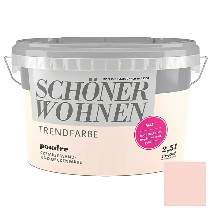 SCHÖNER WOHNEN-Farbe Wandfarbe Trendfarbe - Poudre, 2,5 l, Matt, Konservierungsmittelfrei