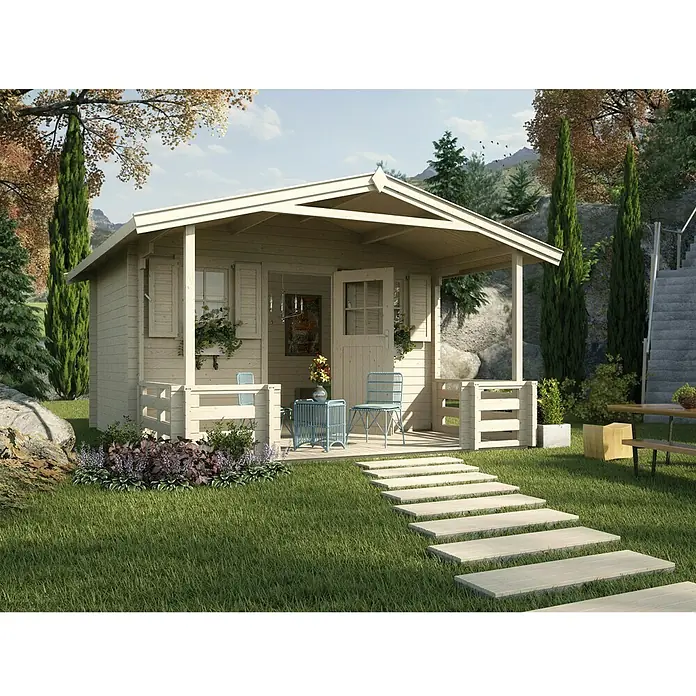 Weka Gartenhaus Passau VT - 5,1 x 4,5 m, Wandstärke: 45 mm, Natur - Stimmungsaufnahme