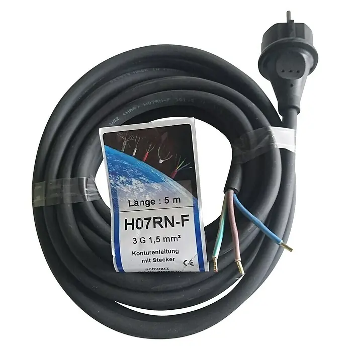 Gumom izolirani kabel - H07RN-F3G1,5, 5 m, Crne boje - Pogled sprijeda