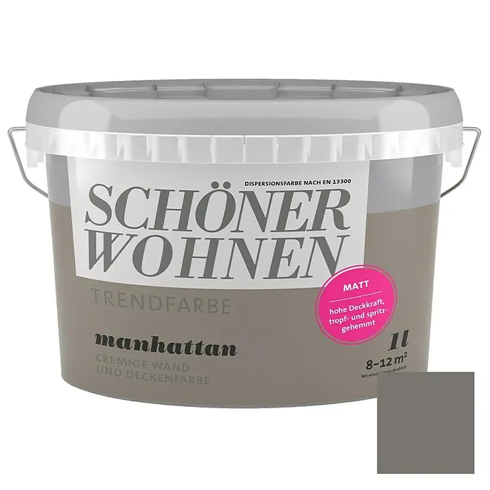 SCHÖNER WOHNEN-Farbe Wandfarbe Trendfarbe - Manhattan, 1 l, Matt, Konservierungsmittelfrei