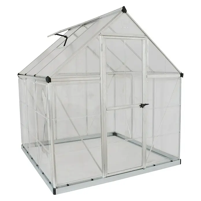 Palram – Canopia Gewächshaus Hybrid - 1,86 x 1,85 x 2,08 m, Polycarbonat, Glasstärke Seitenwände: 0,75 mm, Silber - Linke Seitenansicht