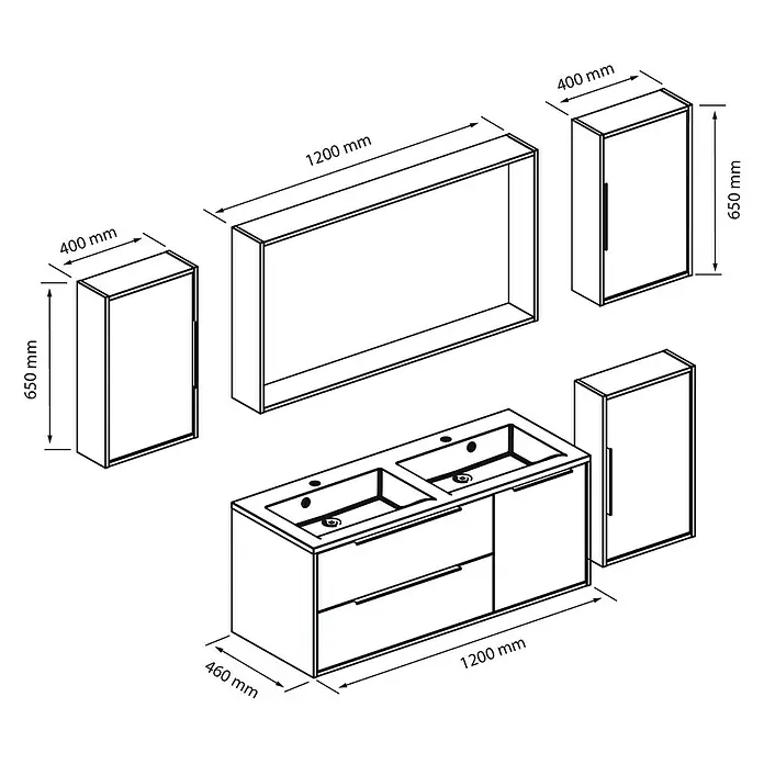 Allibert Badmöbel-Set Edge - 260 cm, 6 -tlg., Eiche Schwarz