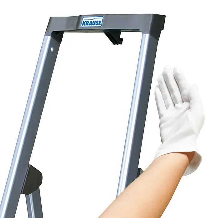 Krause Monto Stufenstehleiter SePro S - Arbeitshöhe: 3,05 m, Anzahl Tritte: 5 Stufen, Tiefe Stufen: 80 mm, Aluminium, Eloxiert - Detailaufnahme
