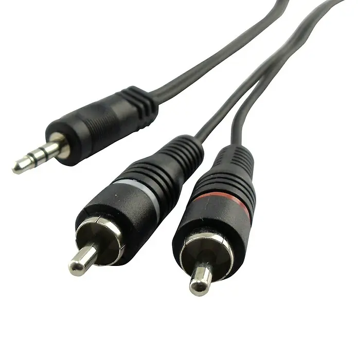 Schwaiger Audio-Kabel - 2 x Cinch-Stecker, 1 x Klinkenstecker 3,5 mm, 5 m - Vorderansicht