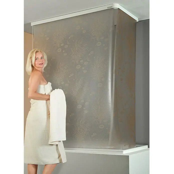 Eco-Dur Eck-Duschrollo - 62 x 137 x 240 cm, Seerosen, Beige/Silber - Anwendungsbeispiel
