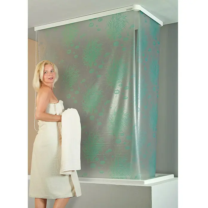 Eco-Dur Eck-Duschrollo - 62 x 137 x 240 cm, Seerosen, Calypso/Silber - Anwendungsbeispiel