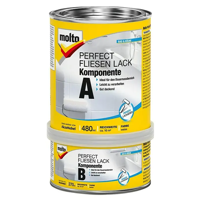 Molto Fliesenlack 2K Perfect - Weiß, 750 ml, Glänzend, Lösemittelhaltig - Vorderansicht