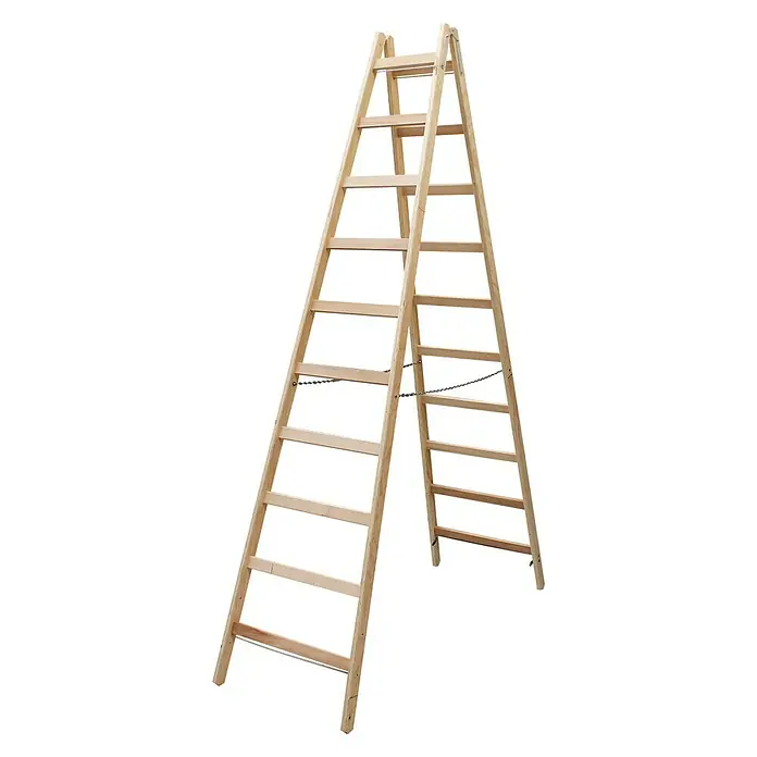 Krause Stabilo Sprossen-Doppelleiter - Arbeitshöhe: 3,8 m, 2 x 9 Sprossen, Holz - Linke Seitenansicht