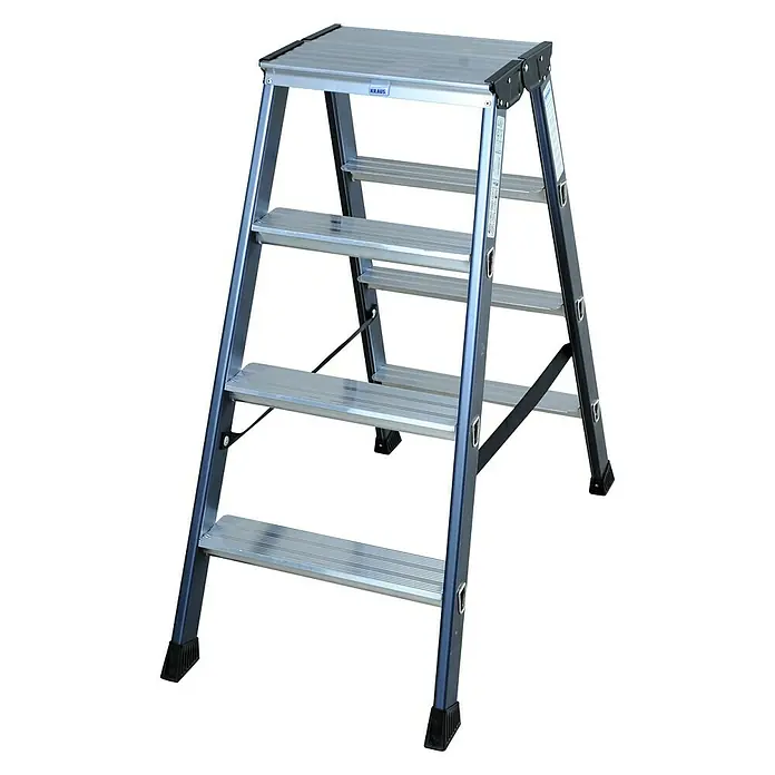 Krause Monto Stufen-Doppelleiter SePro D - Arbeitshöhe: 2,4 m, Anzahl Tritte: 2 x 4 Stufen, Tiefe Stufen: 80 mm, Aluminium - Linke Seitenansicht