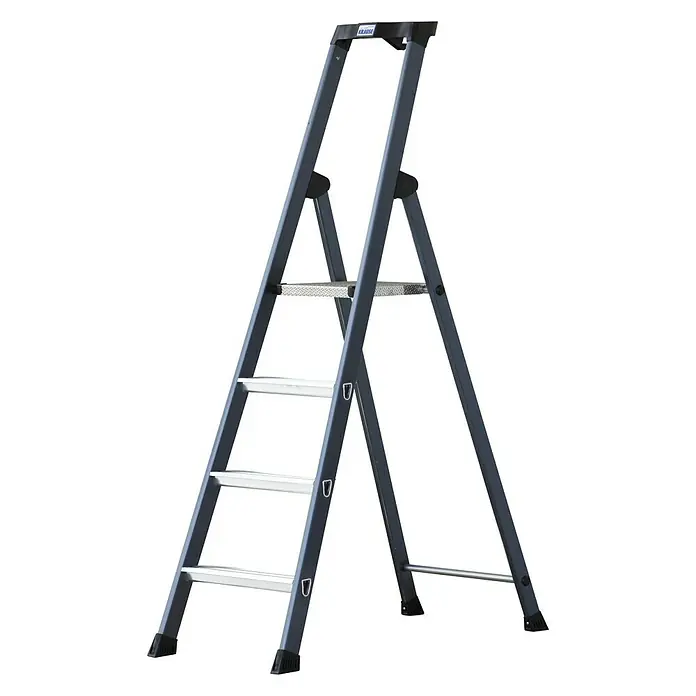 Krause Monto Stufenstehleiter SePro S - Arbeitshöhe: 2,85 m, Anzahl Tritte: 4 Stufen, Tiefe Stufen: 80 mm, Aluminium, Eloxiert - Linke Seitenansicht