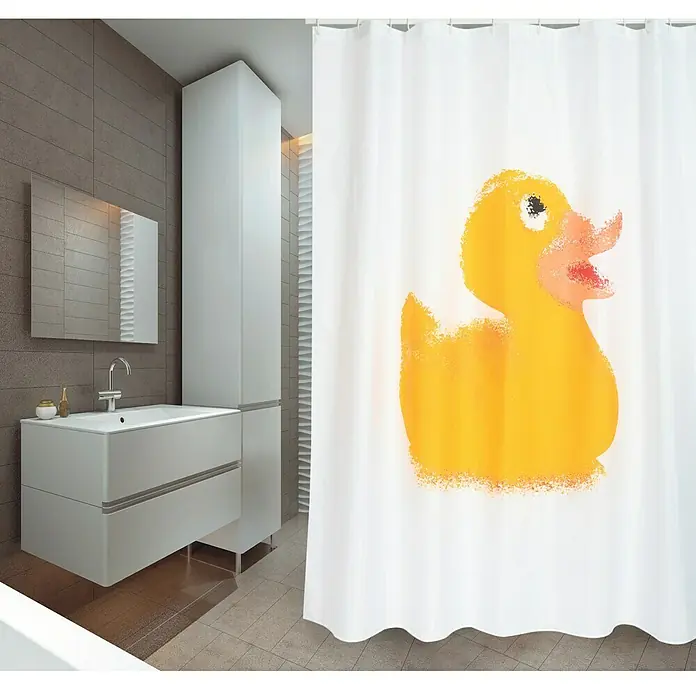 Venus Cortina de baño textil Mr. Duck - An x Al: 180 x 200 cm, Blanco, Amarillo - Foto ambiente