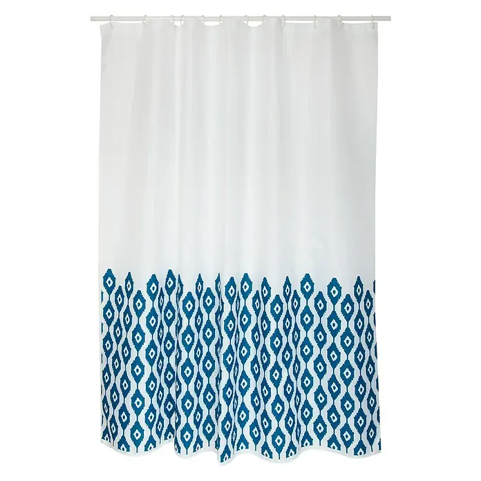 Venus Cortina de baño textil Ikat - An x Al: 180 x 200 cm, Azul/Blanco - Vista frontal