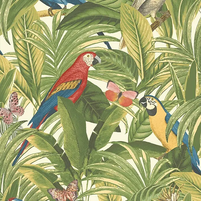 Papel pintado Loros verdes - Verde, 10,05 x 0,53 m - Vista superior