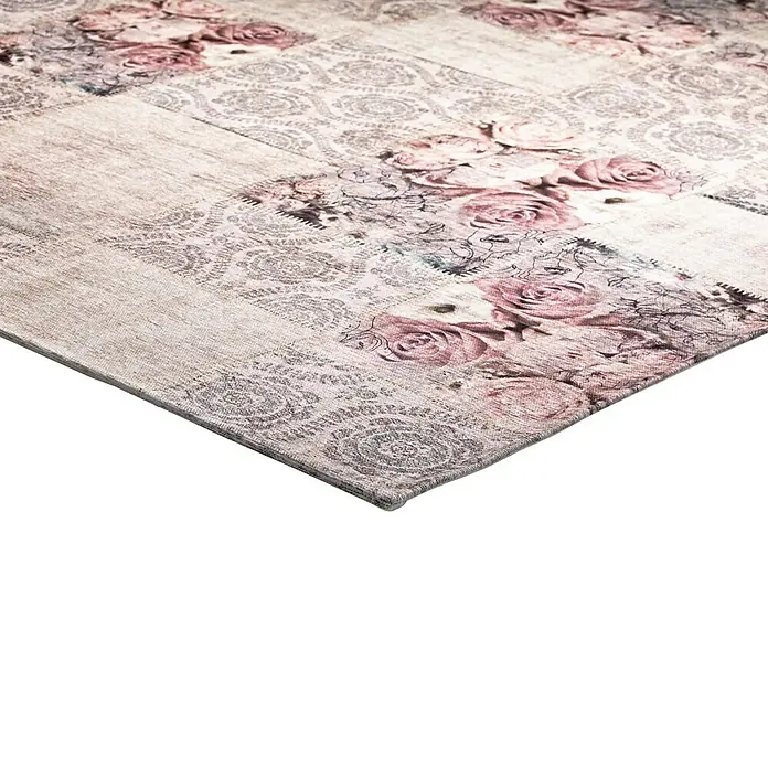 Alfombra Ingrid - Natural/rosa, 230 x 160 cm, 74% algodón y 26% poliéster - Primer plano