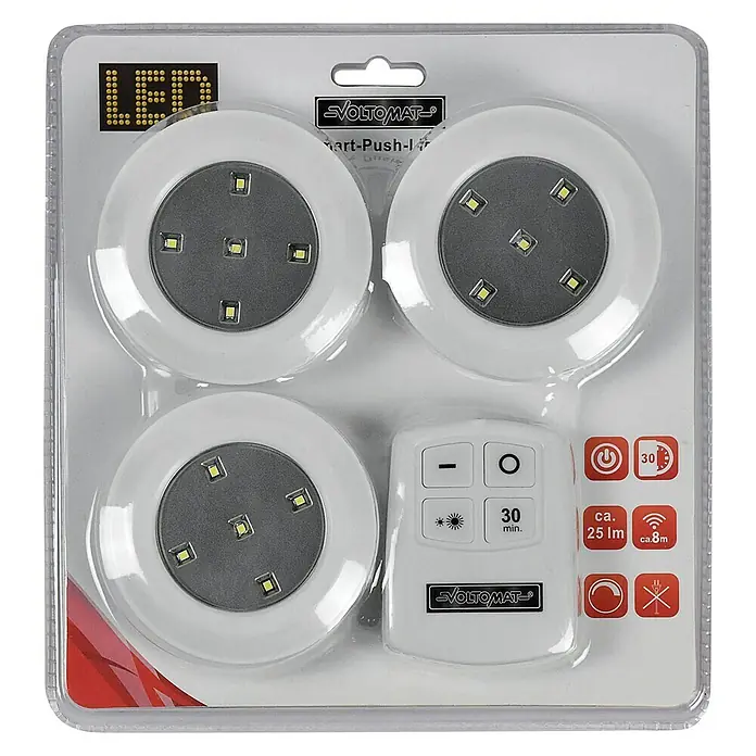 Voltomat Luz a pilas Smart-Push-Light - Número de puntos de luz: 5 ud., Blanco, Plateado, 3 ud. - Vista superior