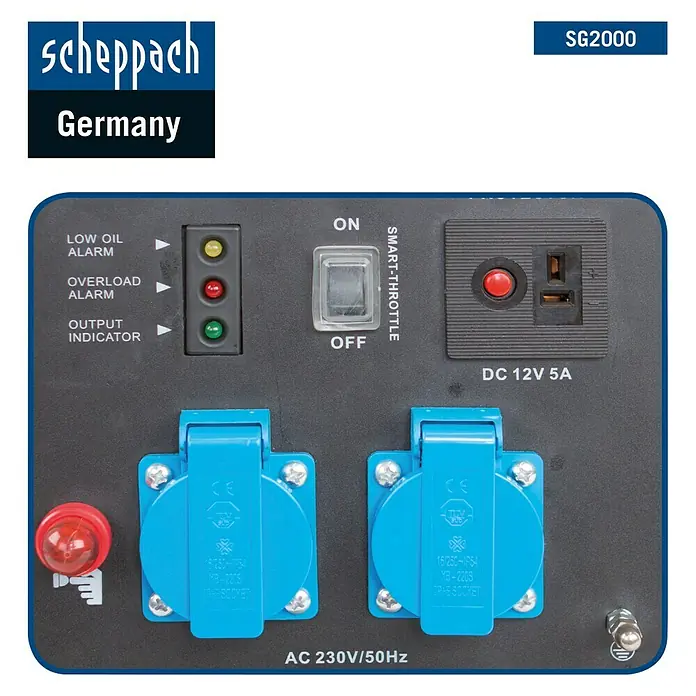 Scheppach Inverter-Stromerzeuger SG 2000 - Max. Leistung: 2.000 W, Tankvolumen: 3,2 l, 1,5 kW - Vorderansicht