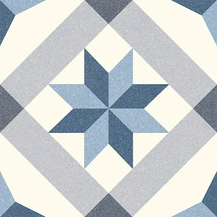 Feinsteinzeugfliese Vintage Menton - 25 x 25 cm, Weiß/Blau/Grau, Matt - Vorderansicht