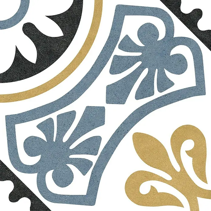 Feinsteinzeugfliese Vintage Tiena - 25 x 25 cm, Blau/Weiß/Schwarz/Braun, Matt - Vorderansicht