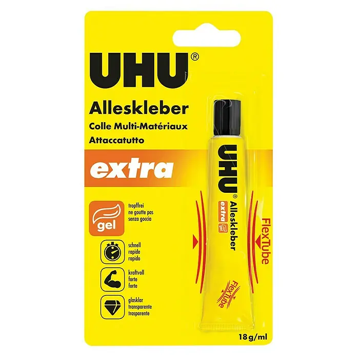 UHU Alleskleber extra Flex & Clean Gel - 18 g, Kunststofftube - Vorderansicht