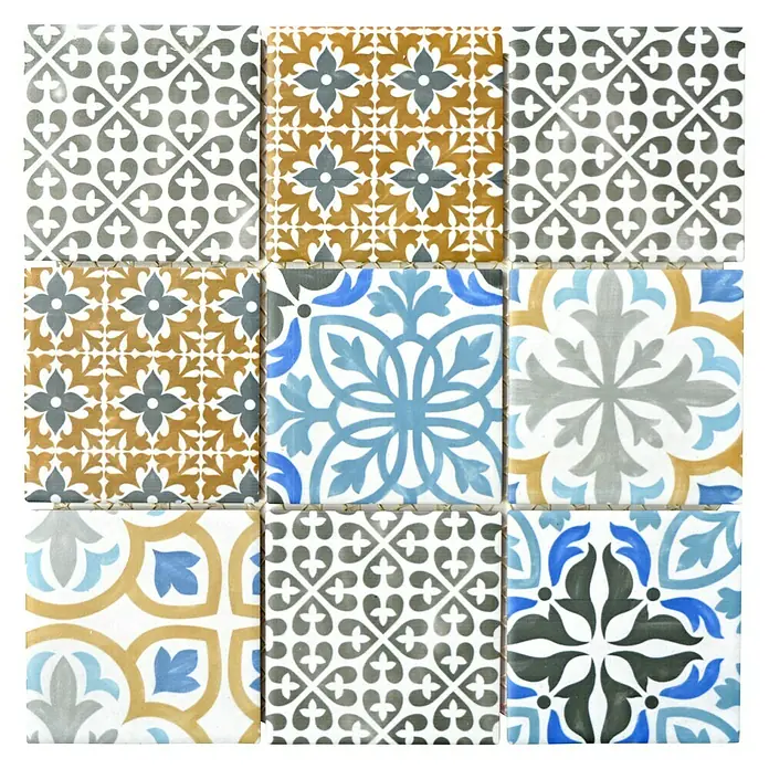 Mosaikfliese Quadrat Classico Mix Porto - 29,8 x 29,8 cm, Mehrfarbig, Matt - Ansicht von oben
