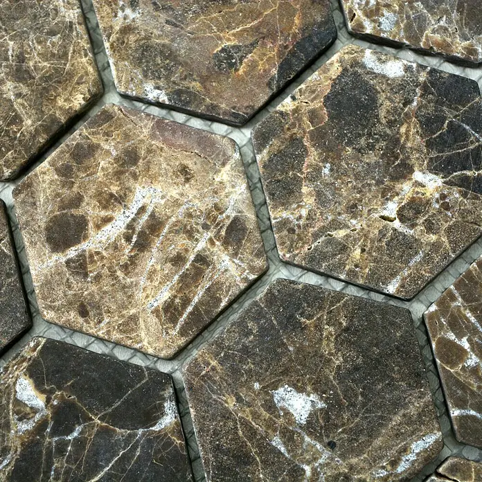 Mosaikfliese Hexagon MOS HXN 476 - 29,8 x 30,5 cm, Braun, Matt - Detailaufnahme