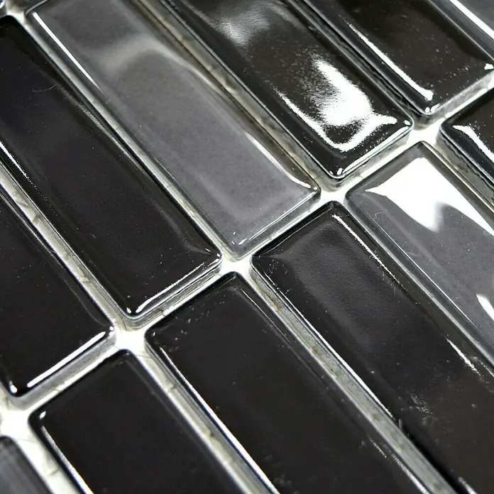 Mosaikfliese Stäbchen Mix ST 355 - 29,7 x 29 cm, Schwarz, Glänzend - Detailaufnahme