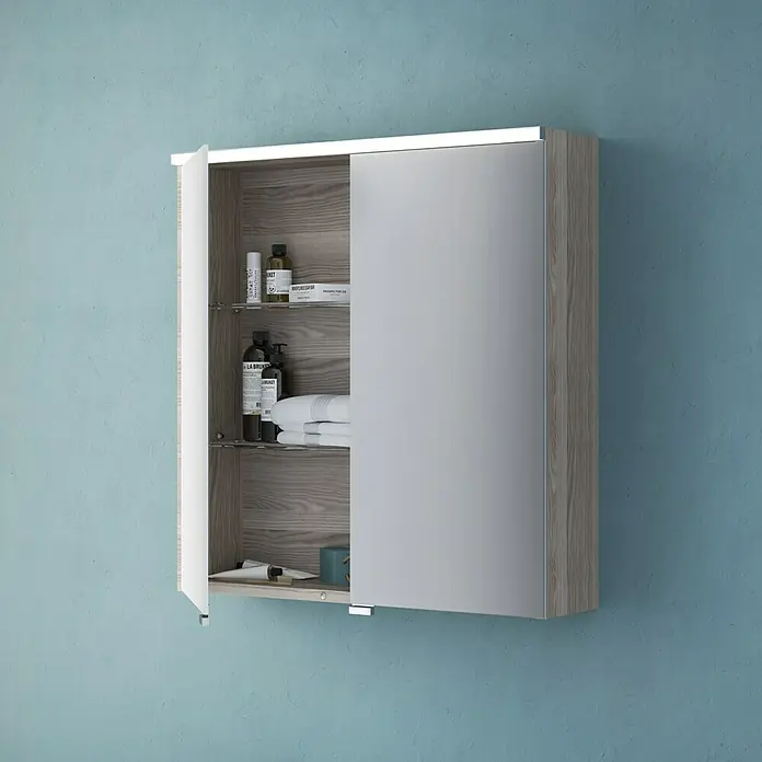Camargue LED-Spiegelschrank Cube/Loft - B x H: 60 x 62 cm, Mit Beleuchtung, MDF, Eiche Cordoba - Rechte Seitenansicht