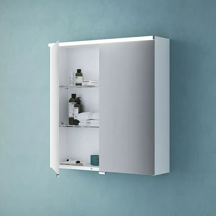 Camargue LED-Spiegelschrank Cube/Loft - B x H: 60 x 62 cm, Mit Beleuchtung, MDF, Weiß - Rechte Seitenansicht