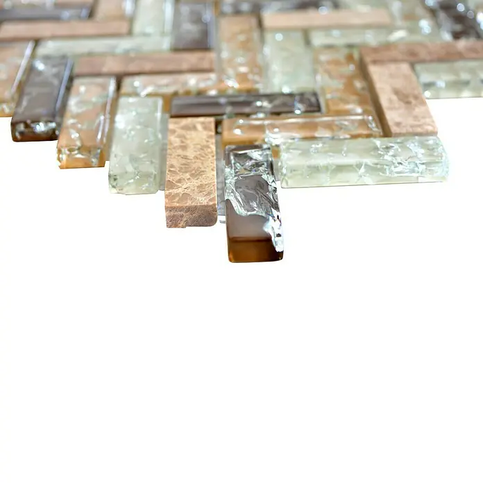 Mozaïektegel visgraat glas Mix XIC HB1553 - 26,3 x 29,3 cm, Bruin/Beige, Glanzend - Close-up