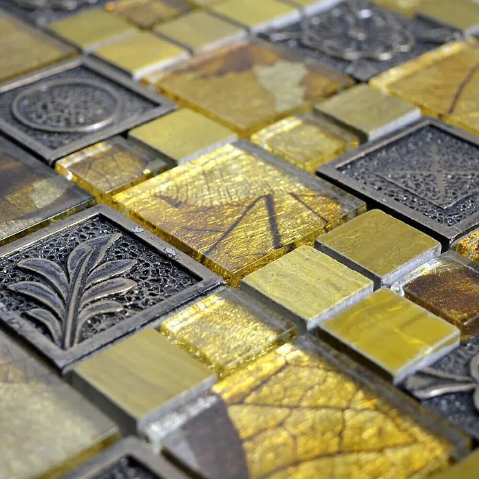 Mosaikfliese Crystal Mix XCM NIKO90 - 30 x 30 cm, Gold, Glänzend - Detailaufnahme