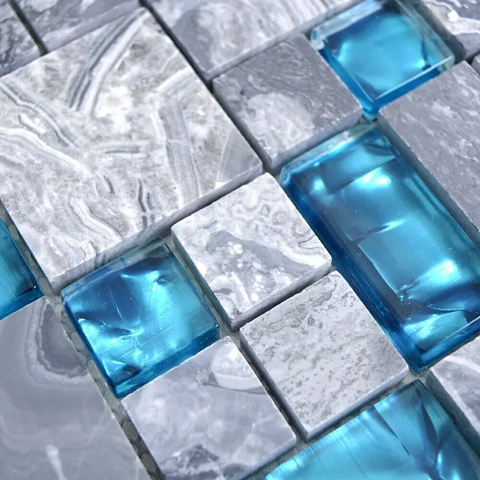 Mosaikfliese Crystal Mix XCM MC589 - 30 x 30 cm, Grau, Glänzend - Detailaufnahme