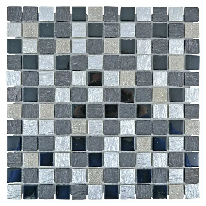 Mosaikfliese Quadrat Crystal Mix XCM HQ28 - 30 x 30 cm, Grau/Schwarz, Matt - Ansicht von oben