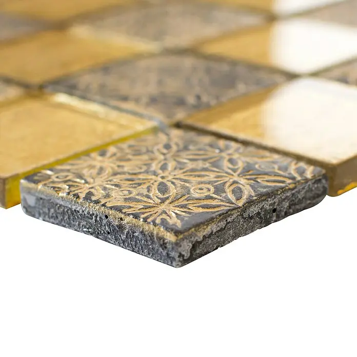 Mosaikfliese Quadrat Crystal Mix XCM 8OP7 - 30 x 30 cm, Gold, Glänzend - Detailaufnahme