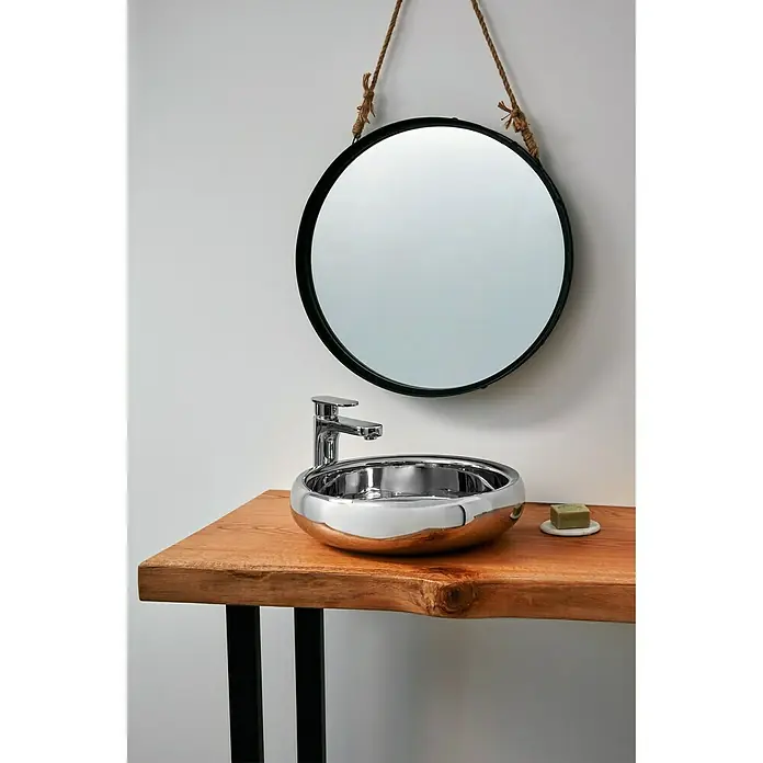 Lavabo pequeño Ason - An x L: 40 x 40 cm, Plateado - Foto ambiente