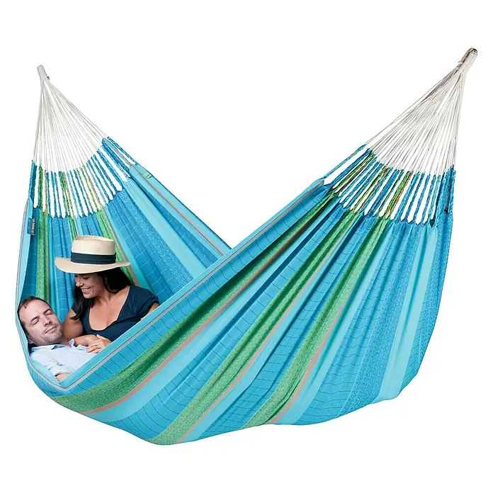 Hamaca familiar Flora Curaçao - L x An: 400 x 180 cm, Azul/Verde - Producto en uso