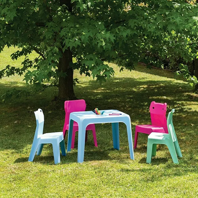 Mesa de jardín infantil Jan - L x An x Al: 70 x 60 x 45 cm, Fucsia - Foto ambiente